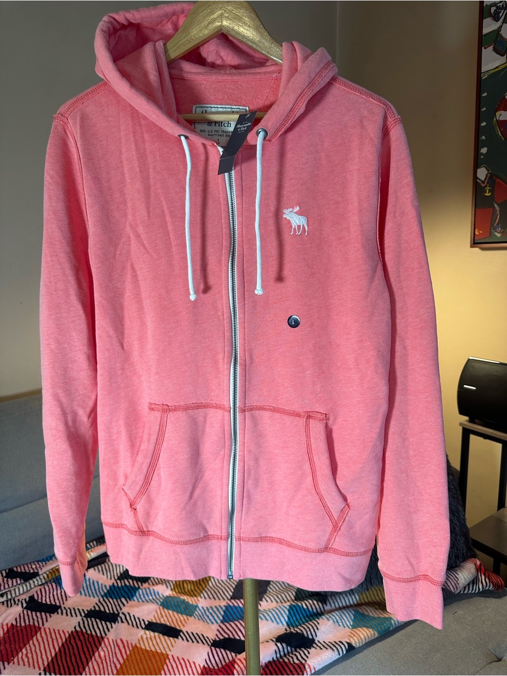 NWT Abercrombie & Fitch Coral Vintage Zip-up Hoodie Size large Men’s Y2K